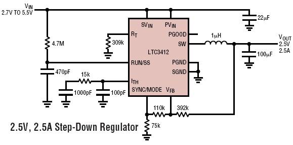 ltc3412 2.5V 2.5A DC converter voltage regulator schematic circuit design