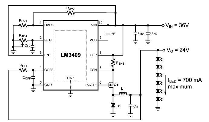 LM3409 dimming controlled LED driver circuit design