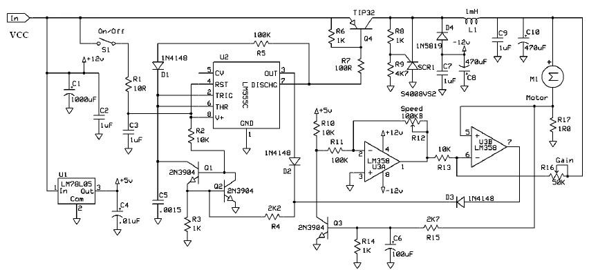 DC motor speed controller with 555 timer
