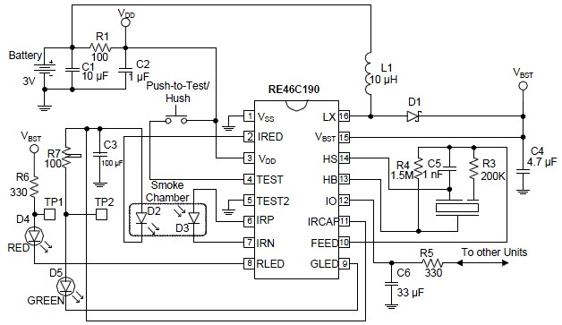 RE46C190 photoelectric smoke detector circuit