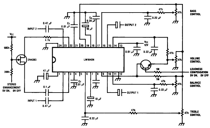 LM1040 tone control circuit design electronic project