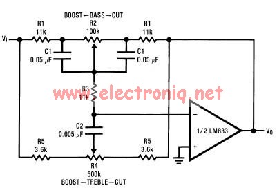 Tone control circuit designed using LM833